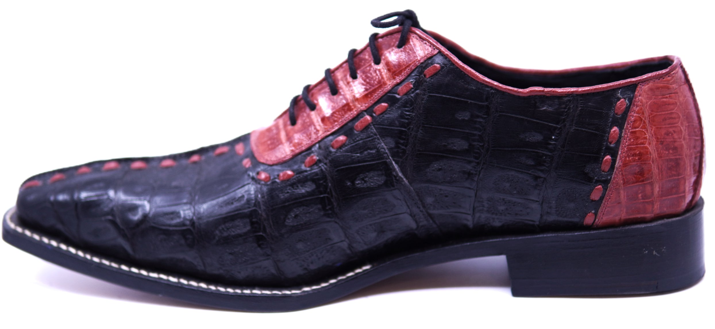 Genuine Red & Black Crocodile Pointed Toe Dress Shoe image 1