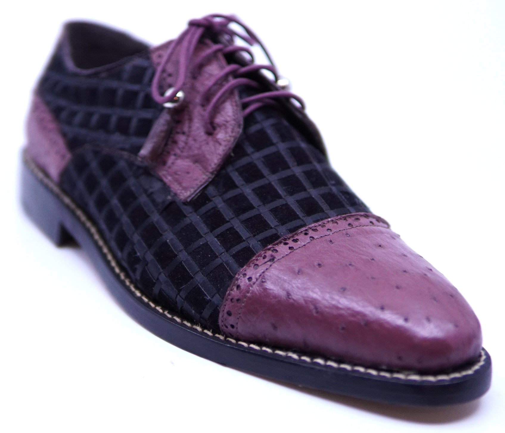 Ostrich & Fabric Cap toe Leather Dress Shoe image 2