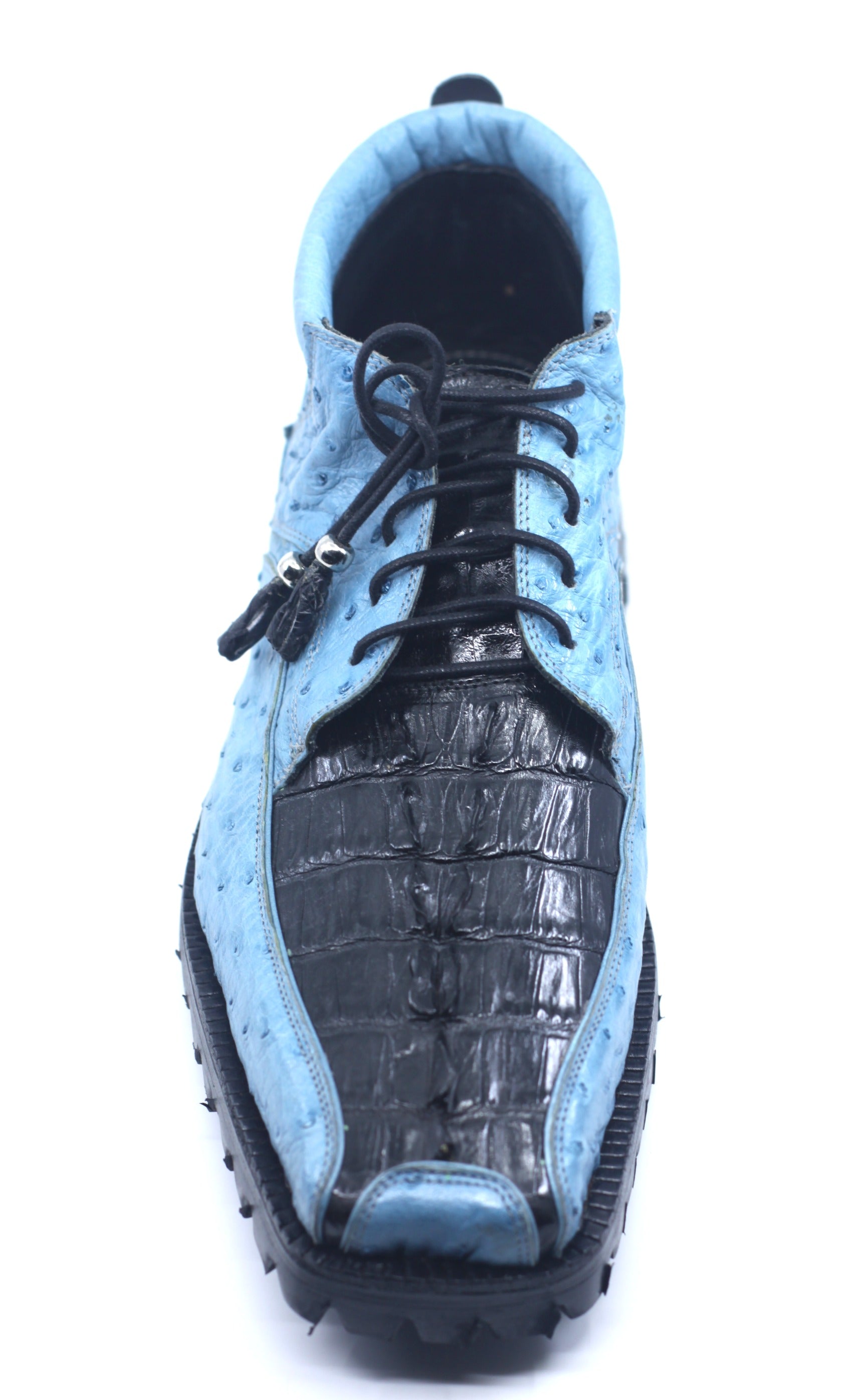 Blue and Black Ostrich and Croc Boot US 10.5 image 1
