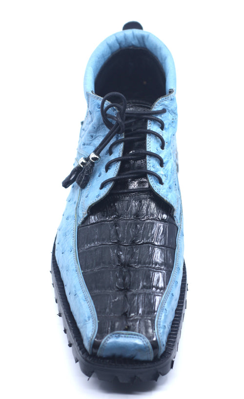 Blue and Black Ostrich and Croc Boot US 10.5 image 1