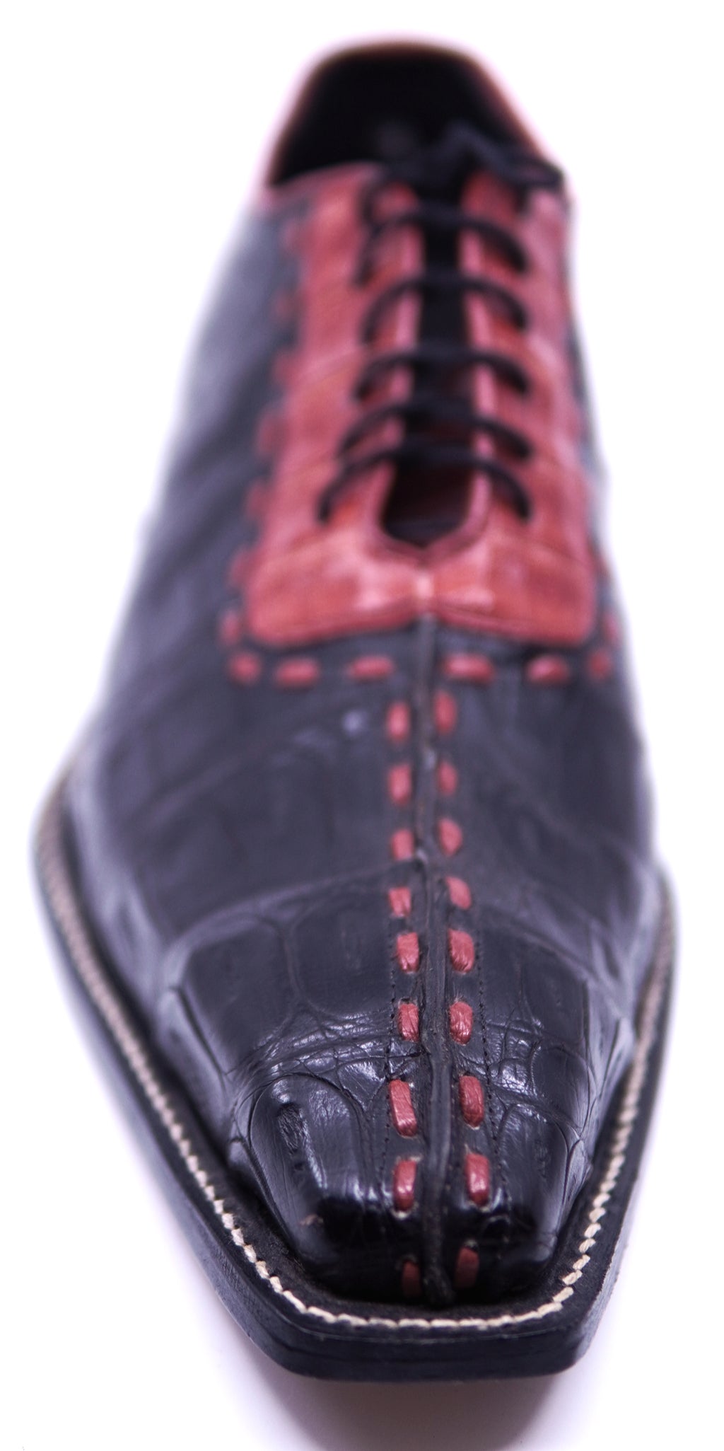 Genuine Red & Black Crocodile Pointed Toe Dress Shoe image 3