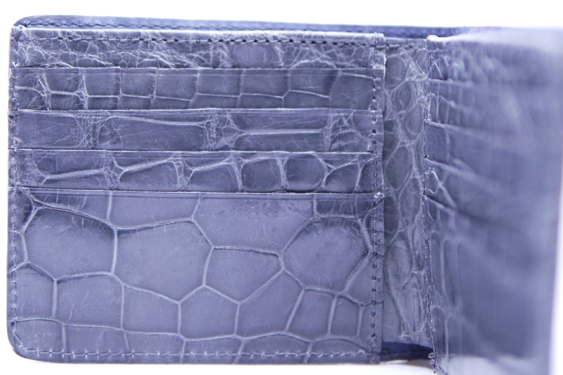Genuine Glossy Gray Alligator Bi-Fold Wallet image 3