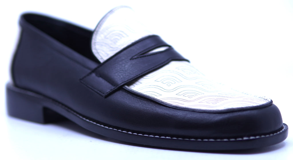Black Leather & White Leather Loafer 10-US Men's image 2