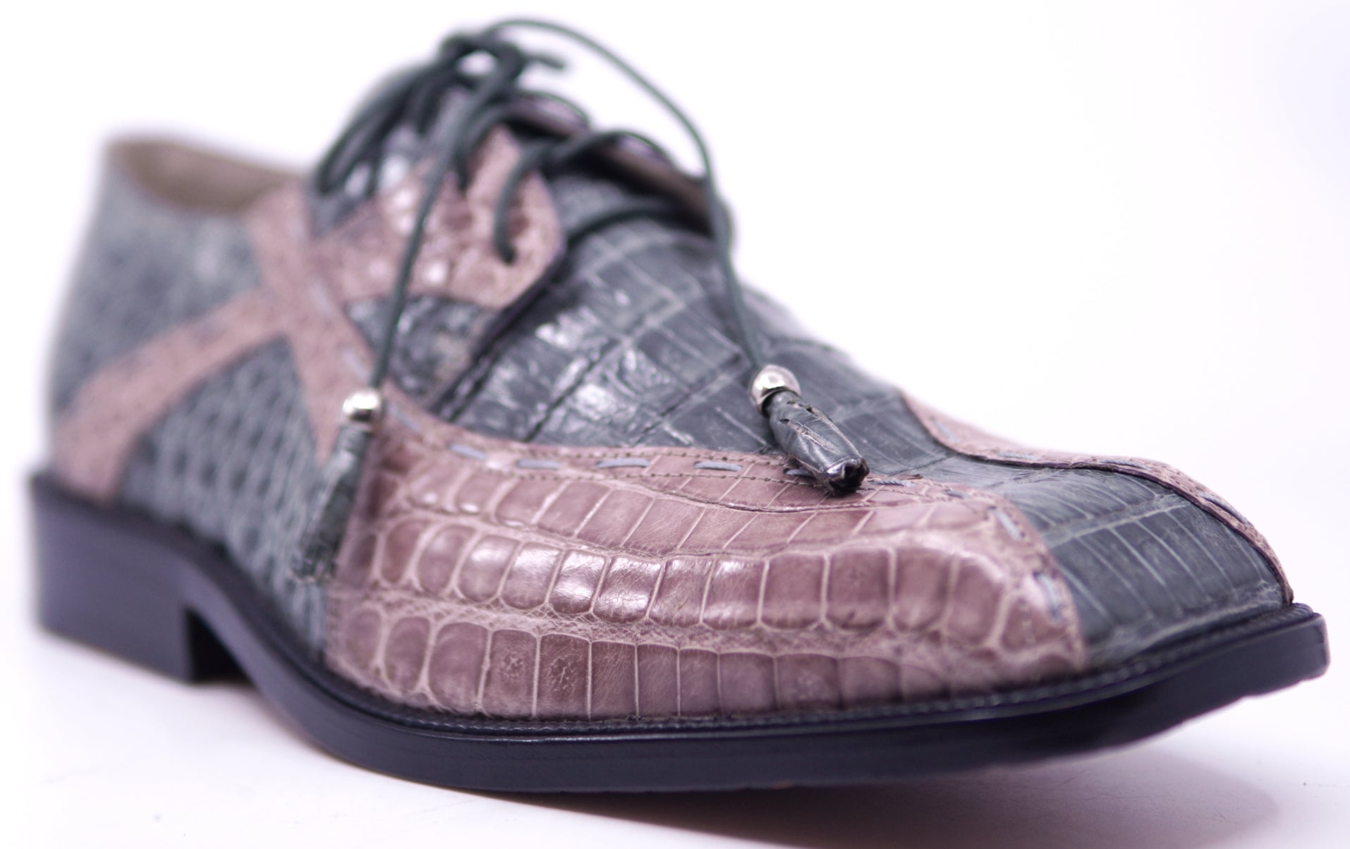 Genuine Gray & Dark Pink Alligator Dress Shoe image 2