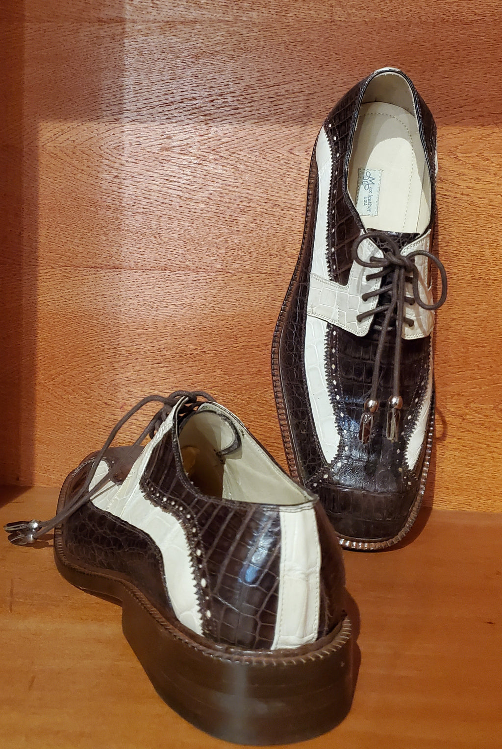 Brown & White Crocodile Belly Dress Shoe US Men's 11 image 3