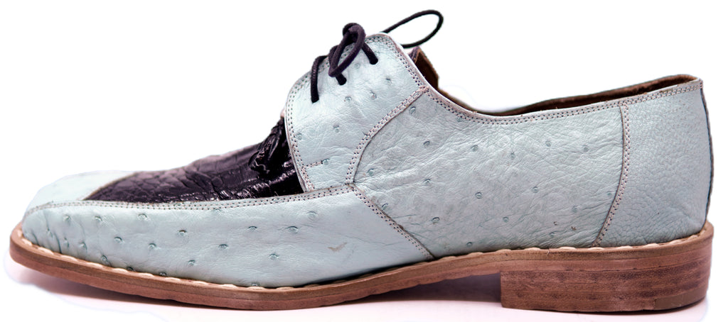 Genuine Baby Blue Ostrich & Black Crocodile Dress Shoe image 1