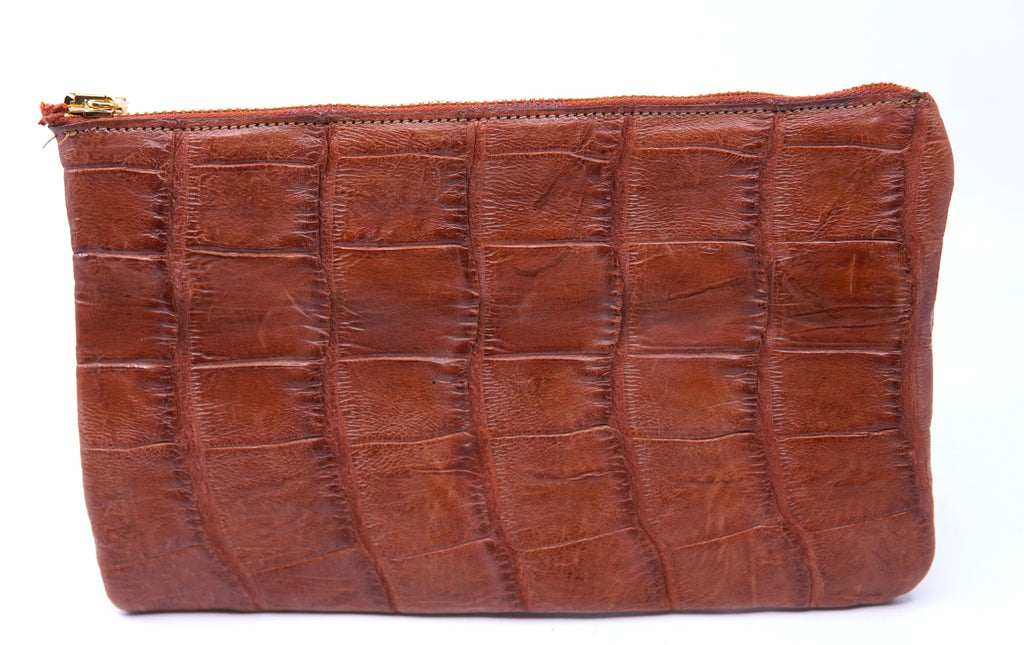 Genuine Cognac Alligator Zipper Pouch image 3