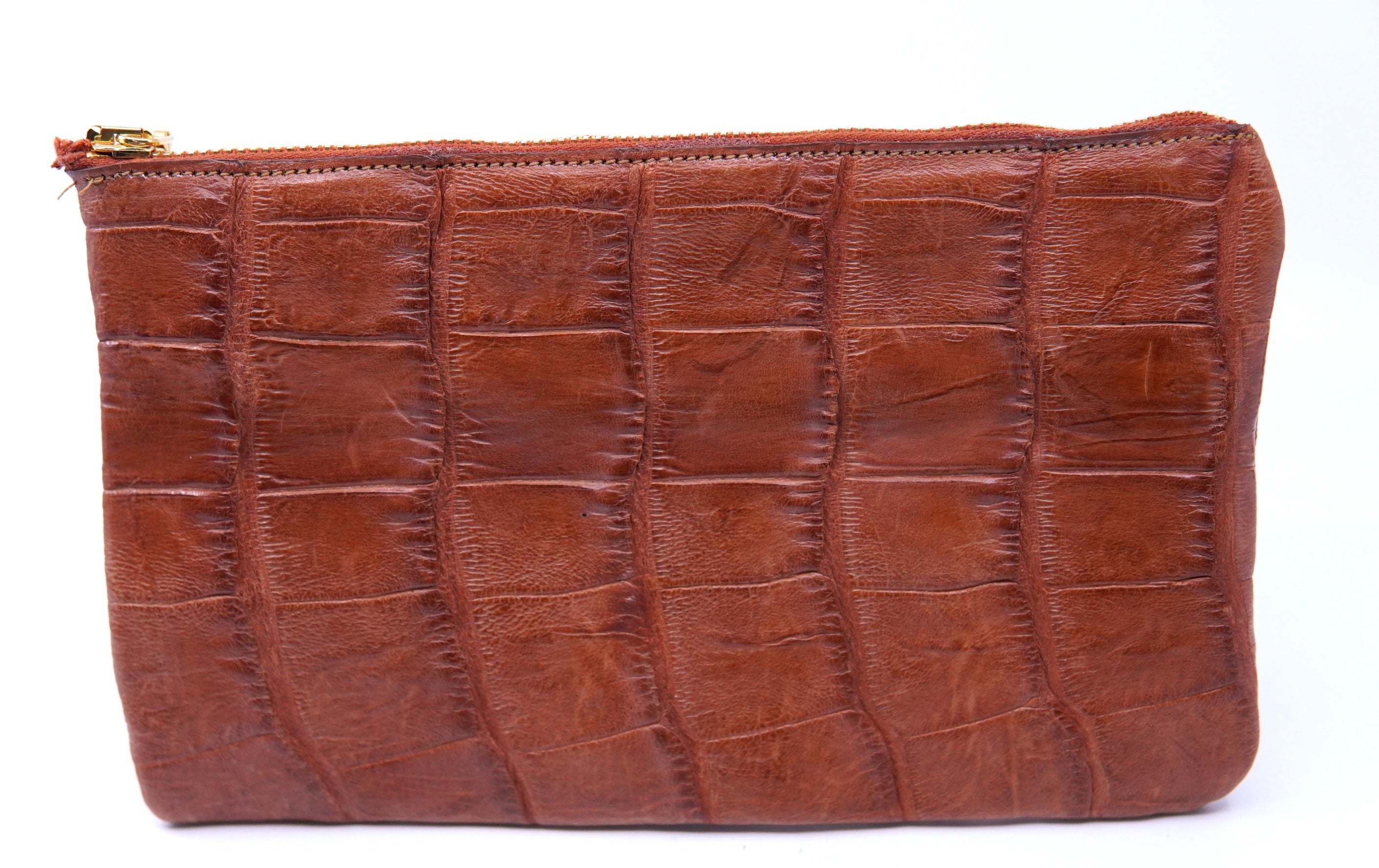Genuine Cognac Alligator Zipper Pouch image 3