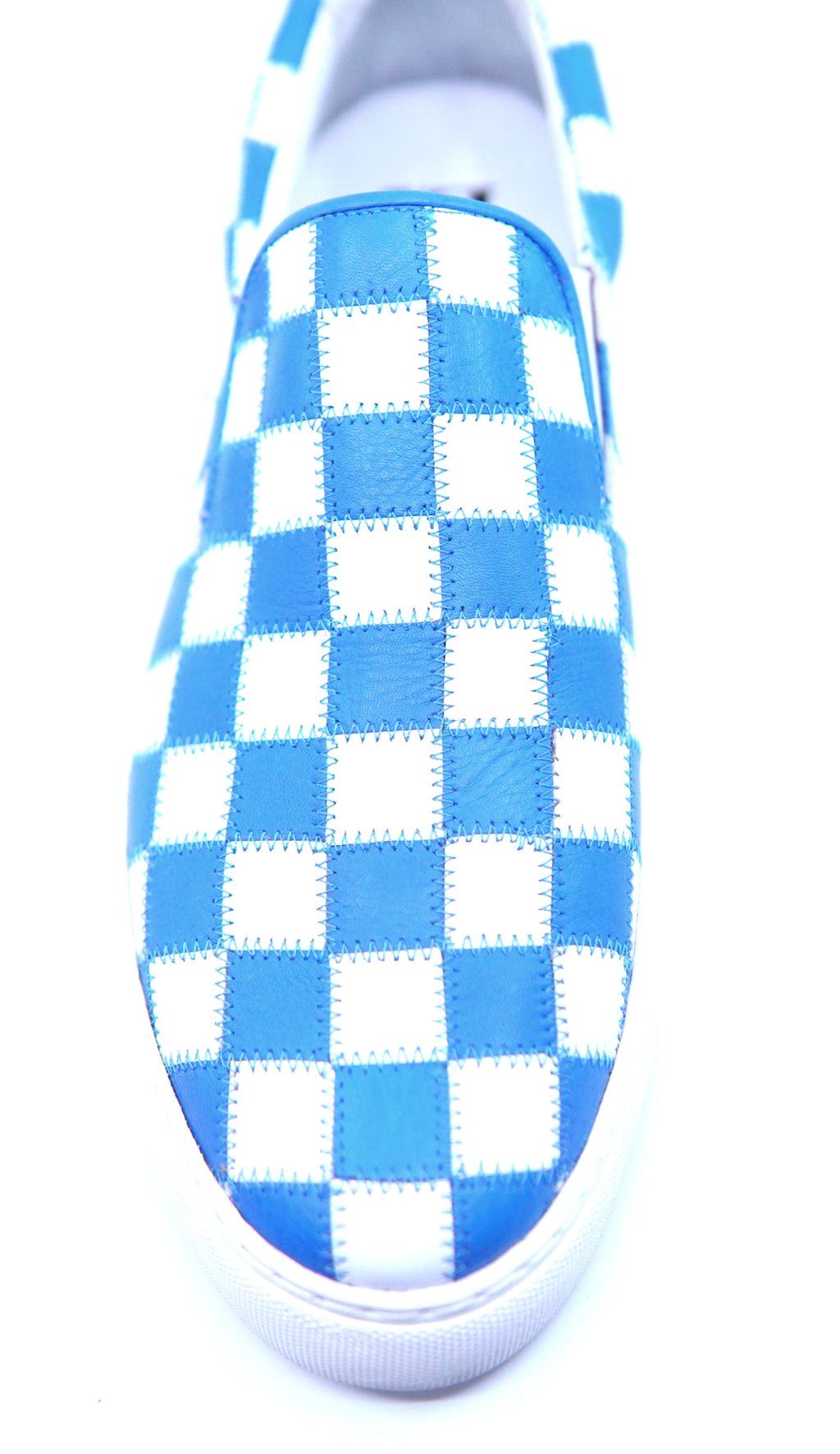 Tiled Leather Blue and White Slip On Sneaker US 11 image 2