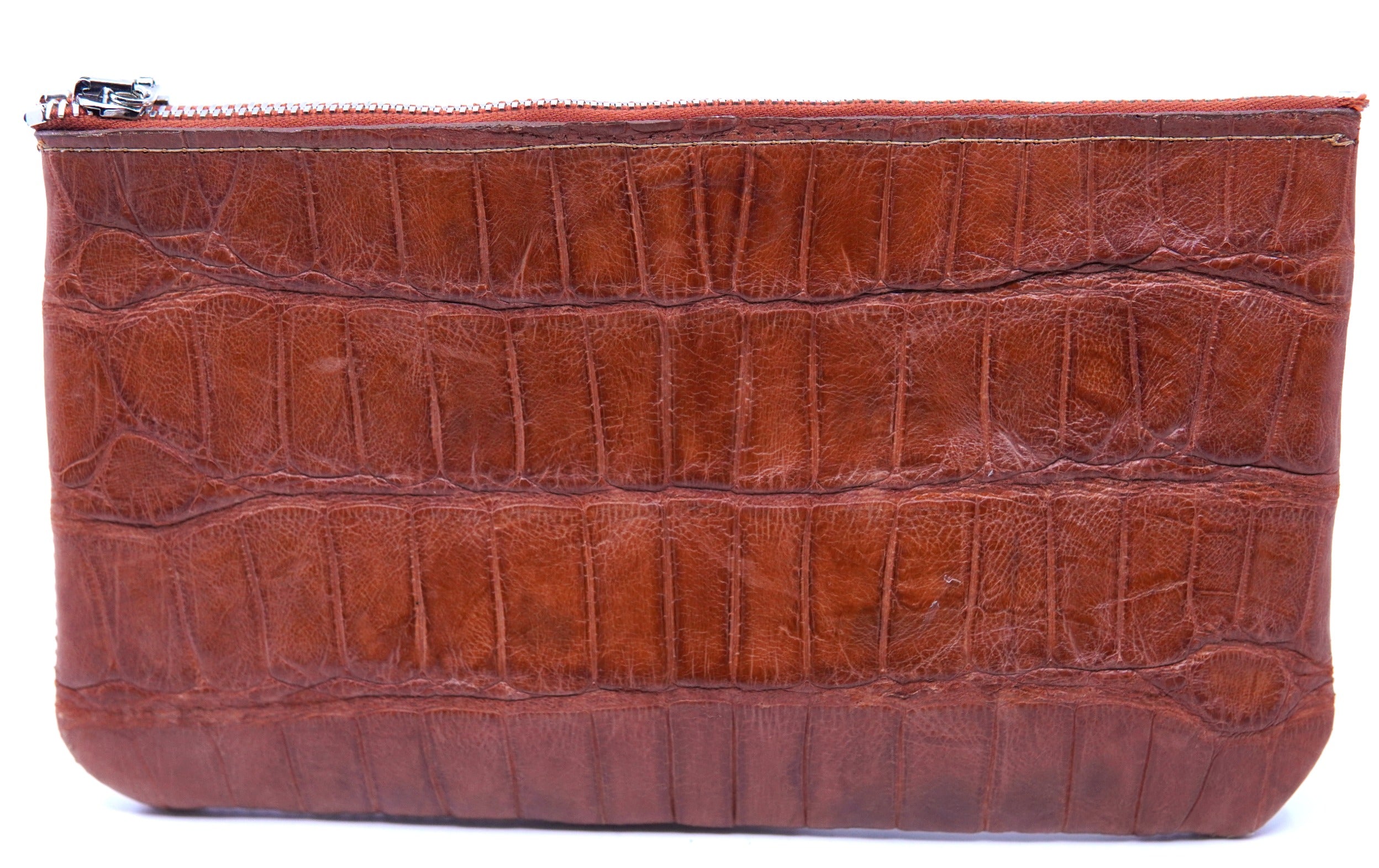 Genuine Cognac Alligator Zipper Pouch image 0