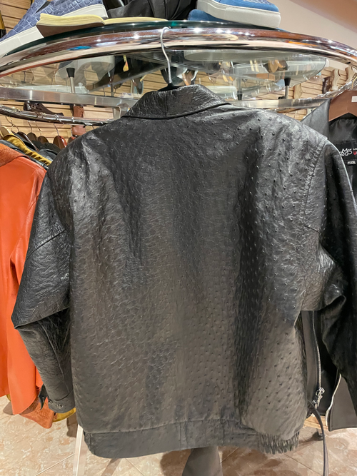 Black Ostrich Bomber Jacket US Men's M image 1