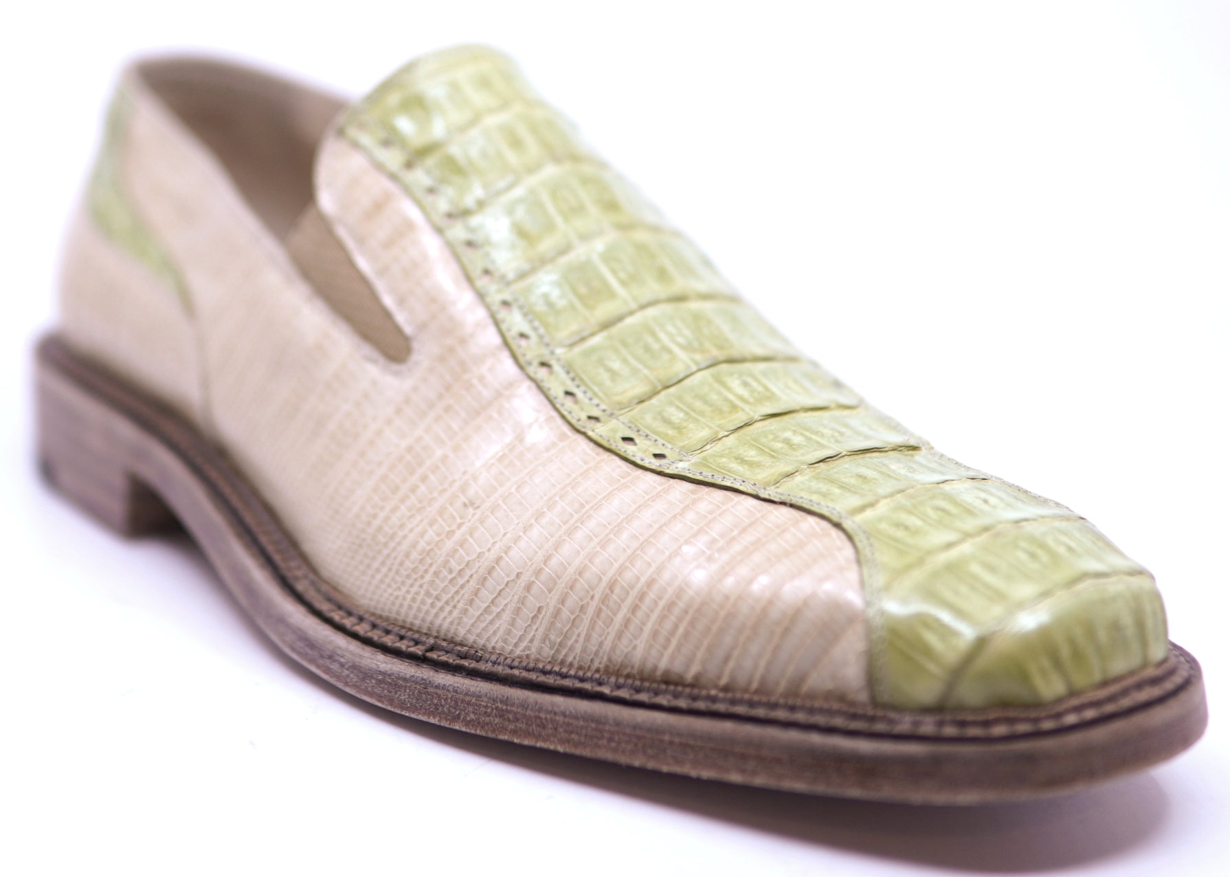Genuine Beige Lizard & Green Alligator Loafer Dress Shoe image 2