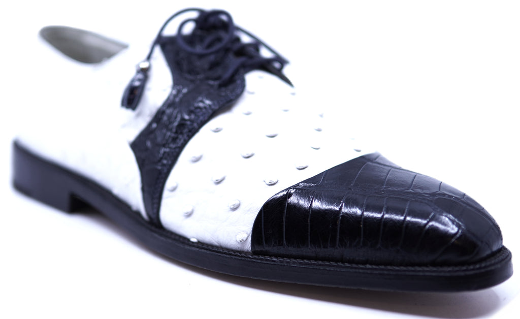 Genuine White Ostrich & Black Alligator Cap Toe Dress Shoe image 2