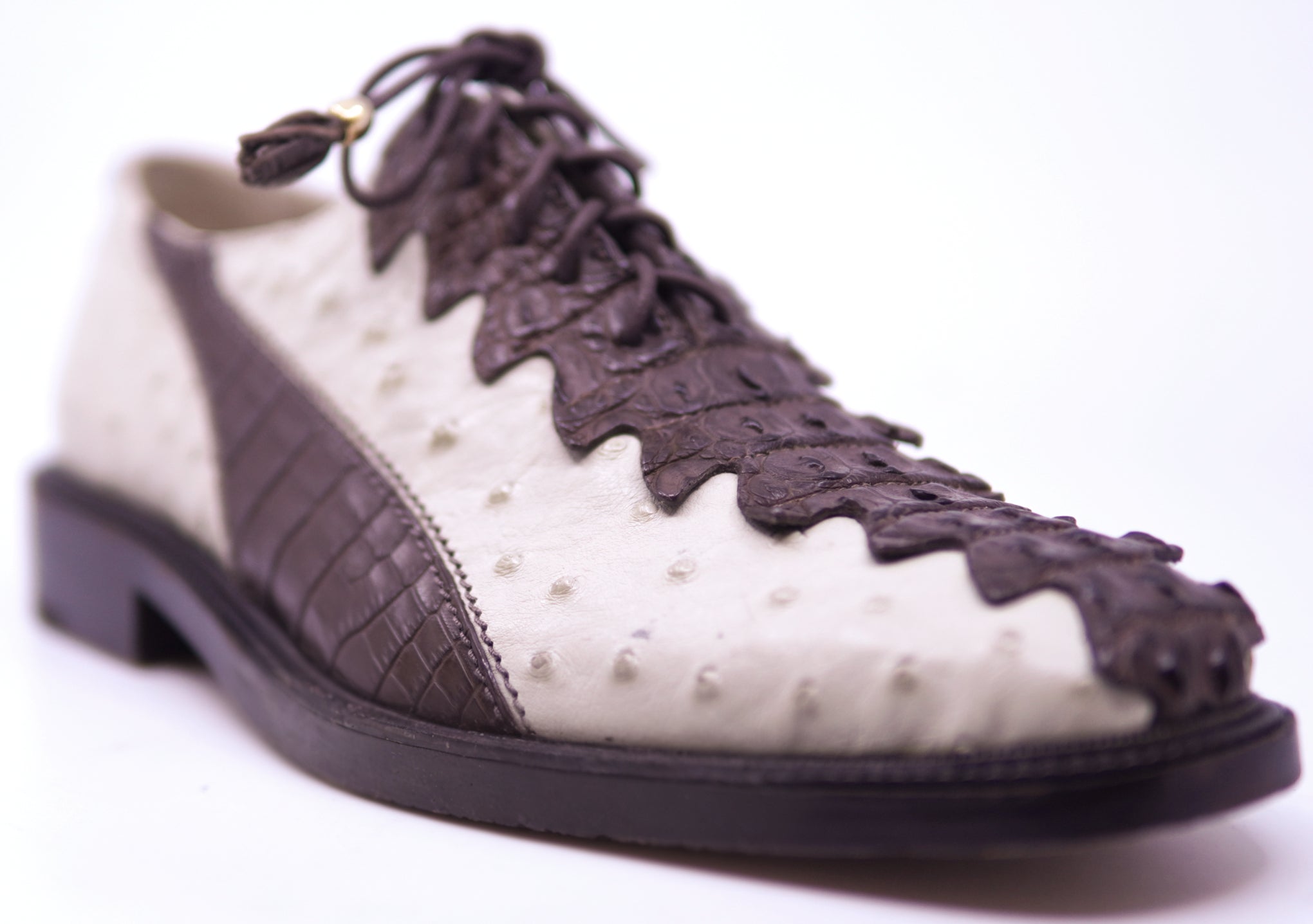 Genuine Brown Alligator & Beige Ostrich Dress Shoe image 2