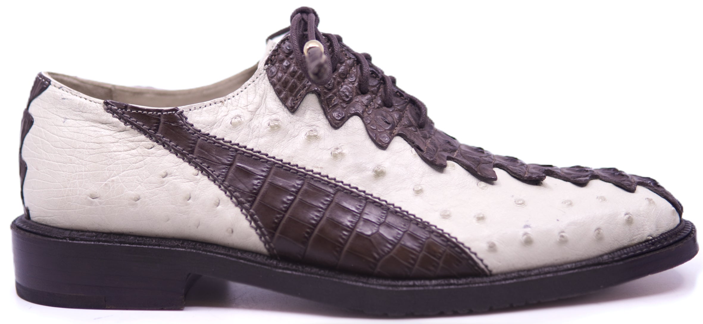 Genuine Brown Alligator & Beige Ostrich Dress Shoe image 0