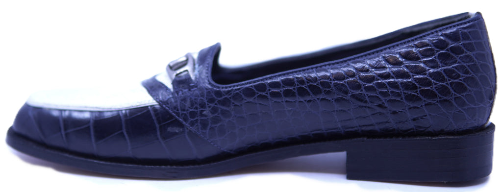 Genuine Navy Blue Alligator & White Ostrich Leg Loafer Dress Shoe image 1