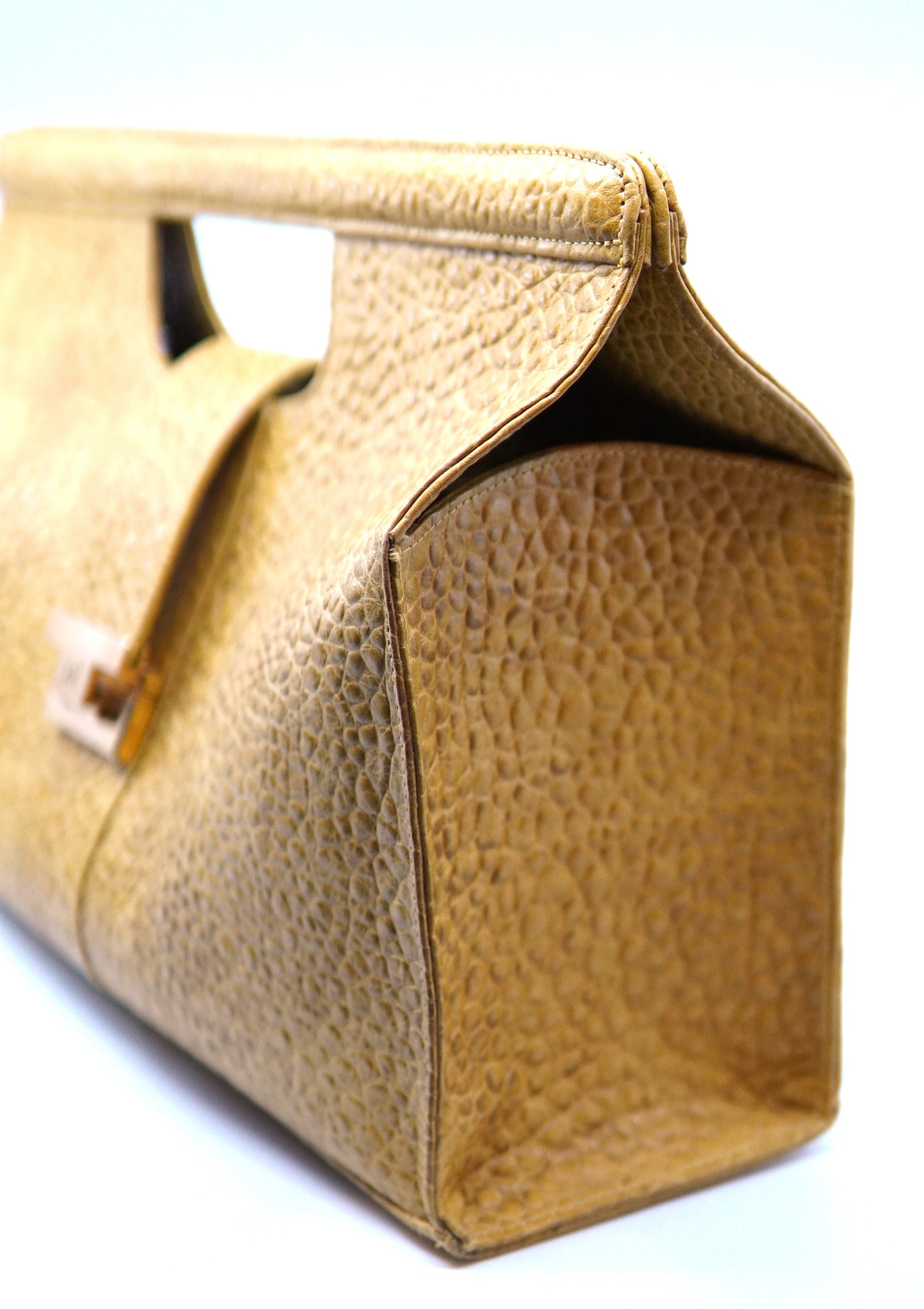Yellow Textured Leather Large Bag image 1