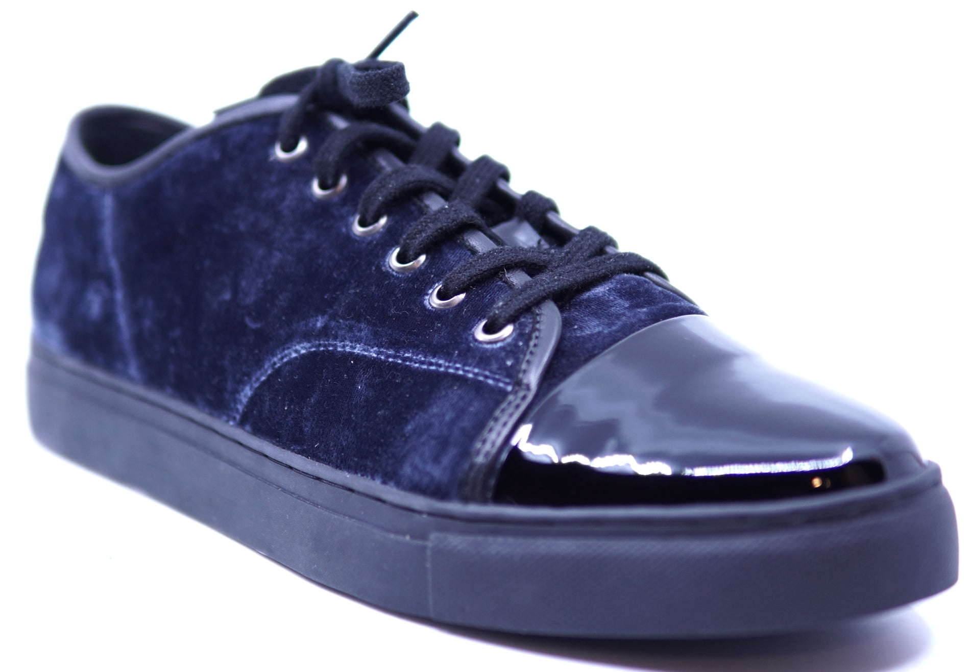 Navy Blue Velvet & Black Patent Leather Sneaker image 2