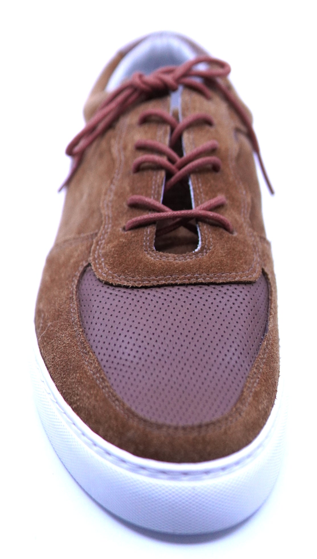 Cognac Suede & Brown Perforated Leather Sneakers image 3