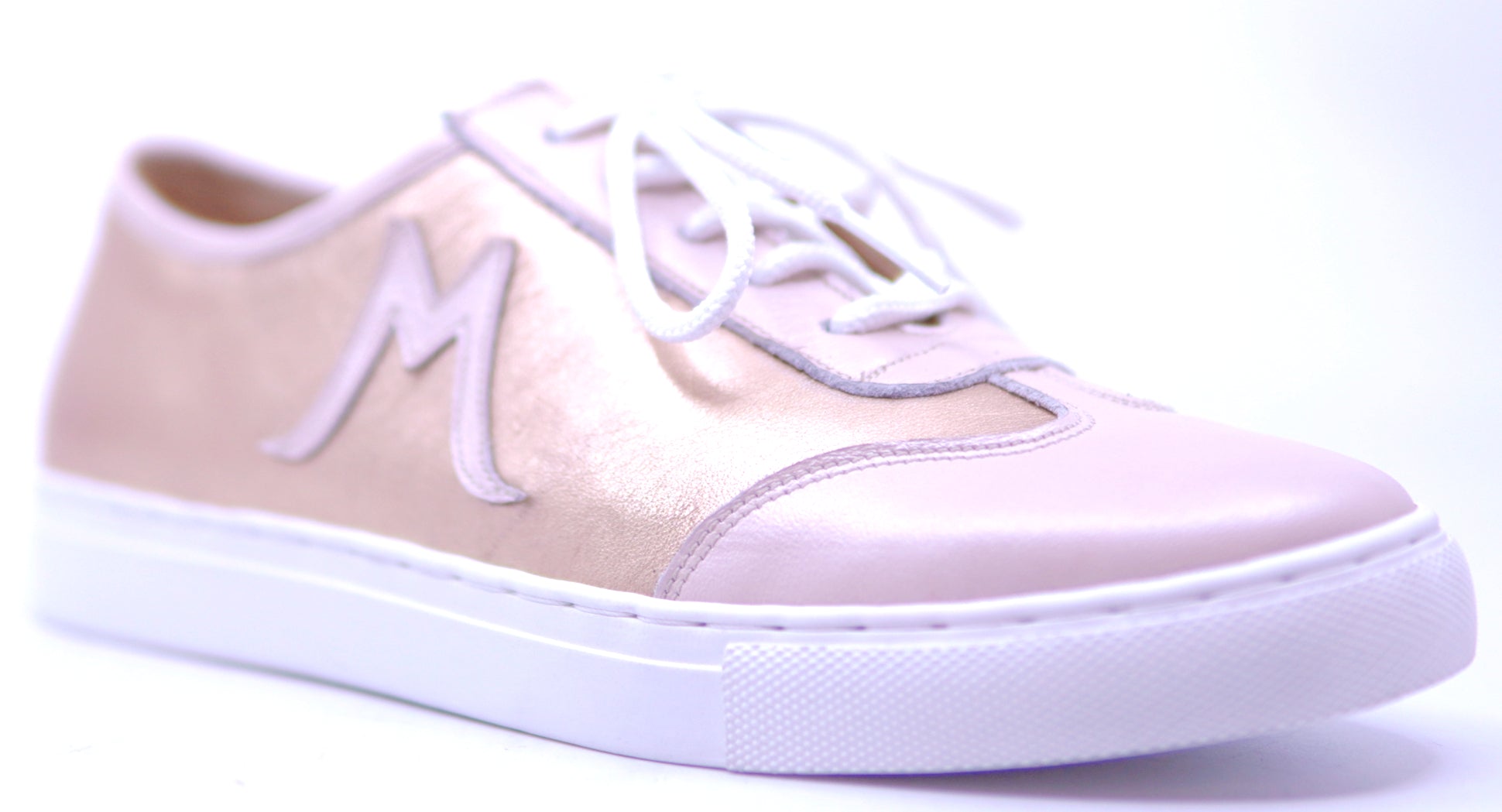 Genuine Leather Light Pink & Gold Sneakers image 2
