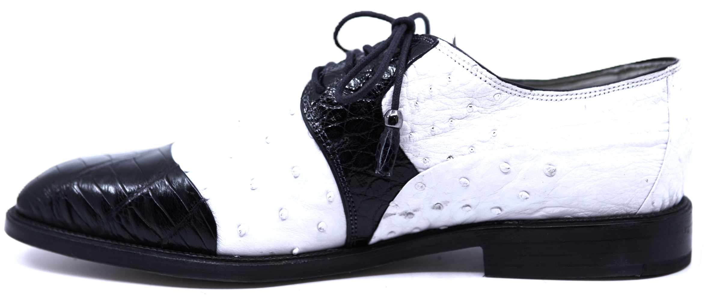 Genuine White Ostrich & Black Alligator Cap Toe Dress Shoe image 1