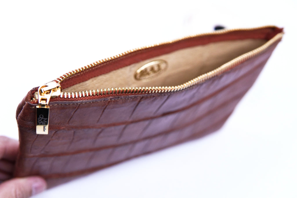Genuine Cognac Alligator Zipper Pouch image 2