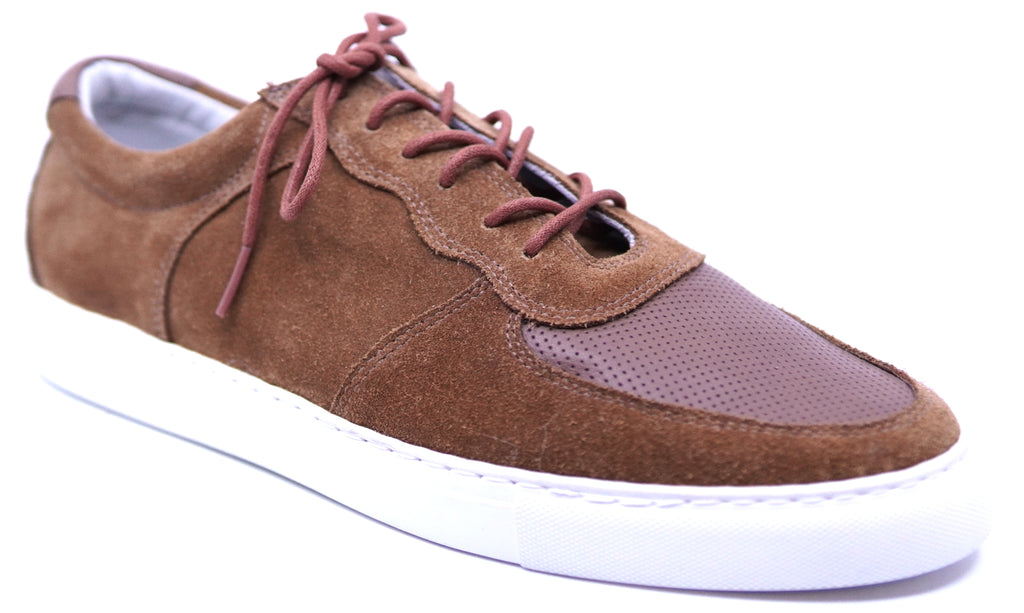 Cognac Suede & Brown Perforated Leather Sneakers image 2