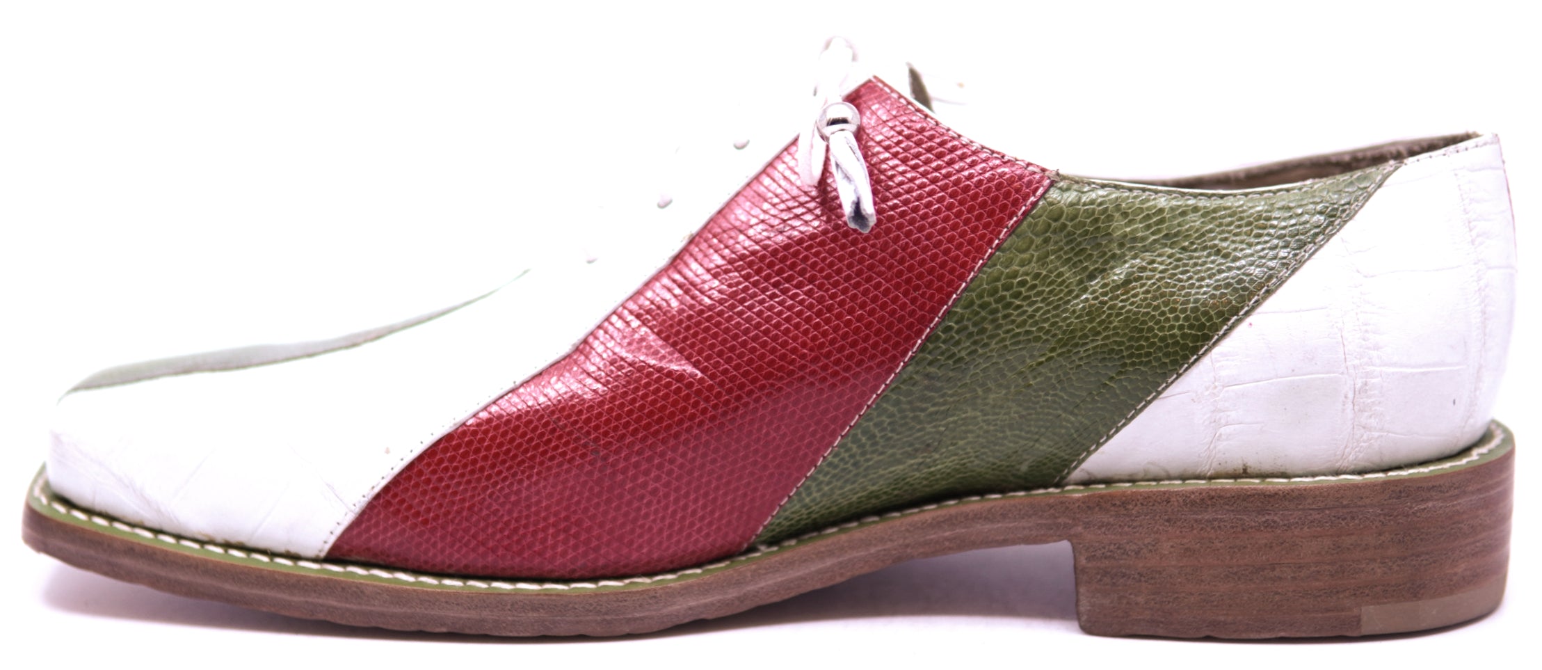 Genuine White Alligator & Green, Red Lizard Dress Shoe 12-US Men's image 1