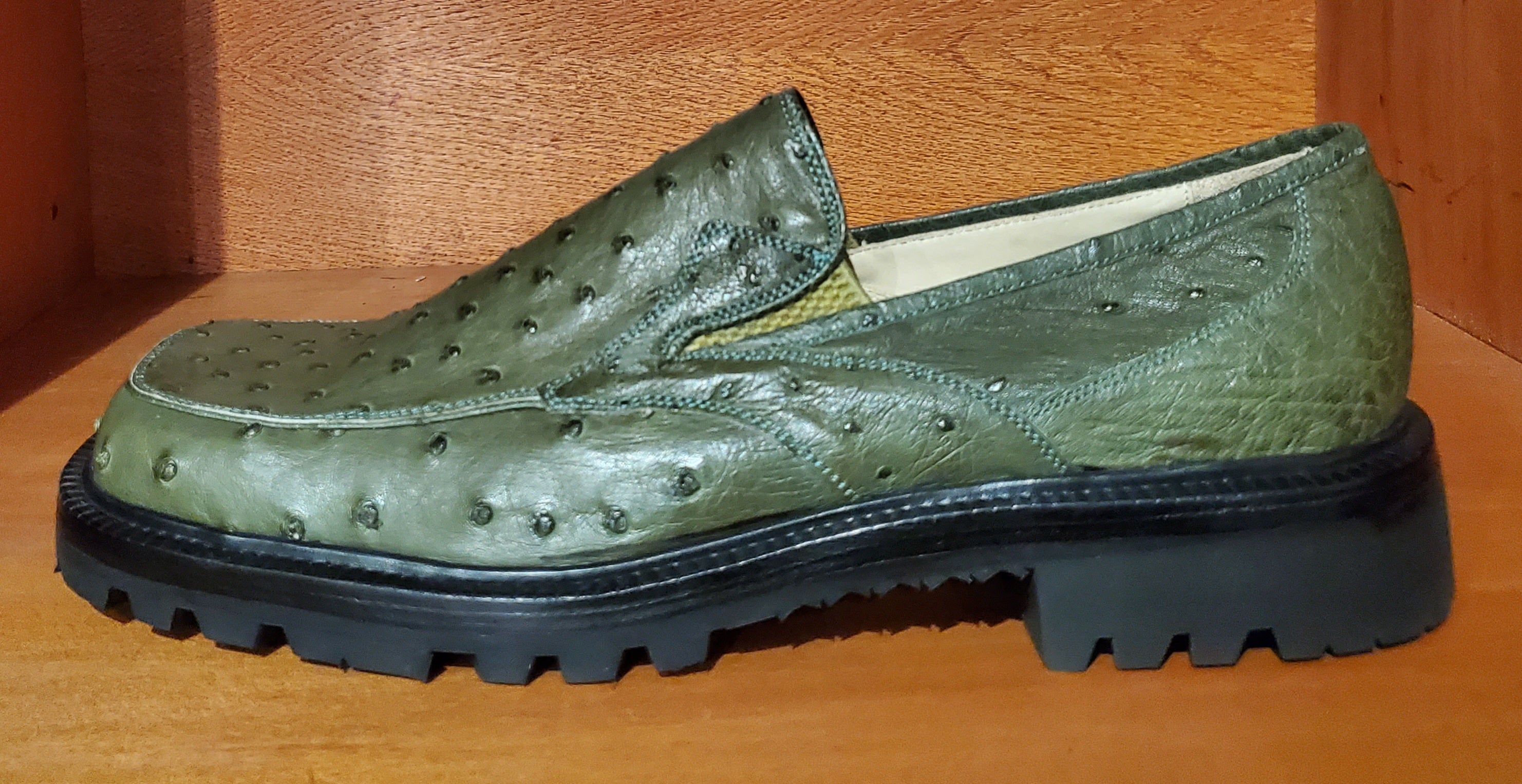 Green Ostrich Loafer with Rubber Sole US Men's 11 image 1