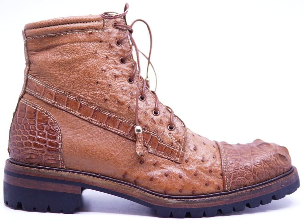 Genuine Crocodile Hornback & Ostrich Combat Boots image 0
