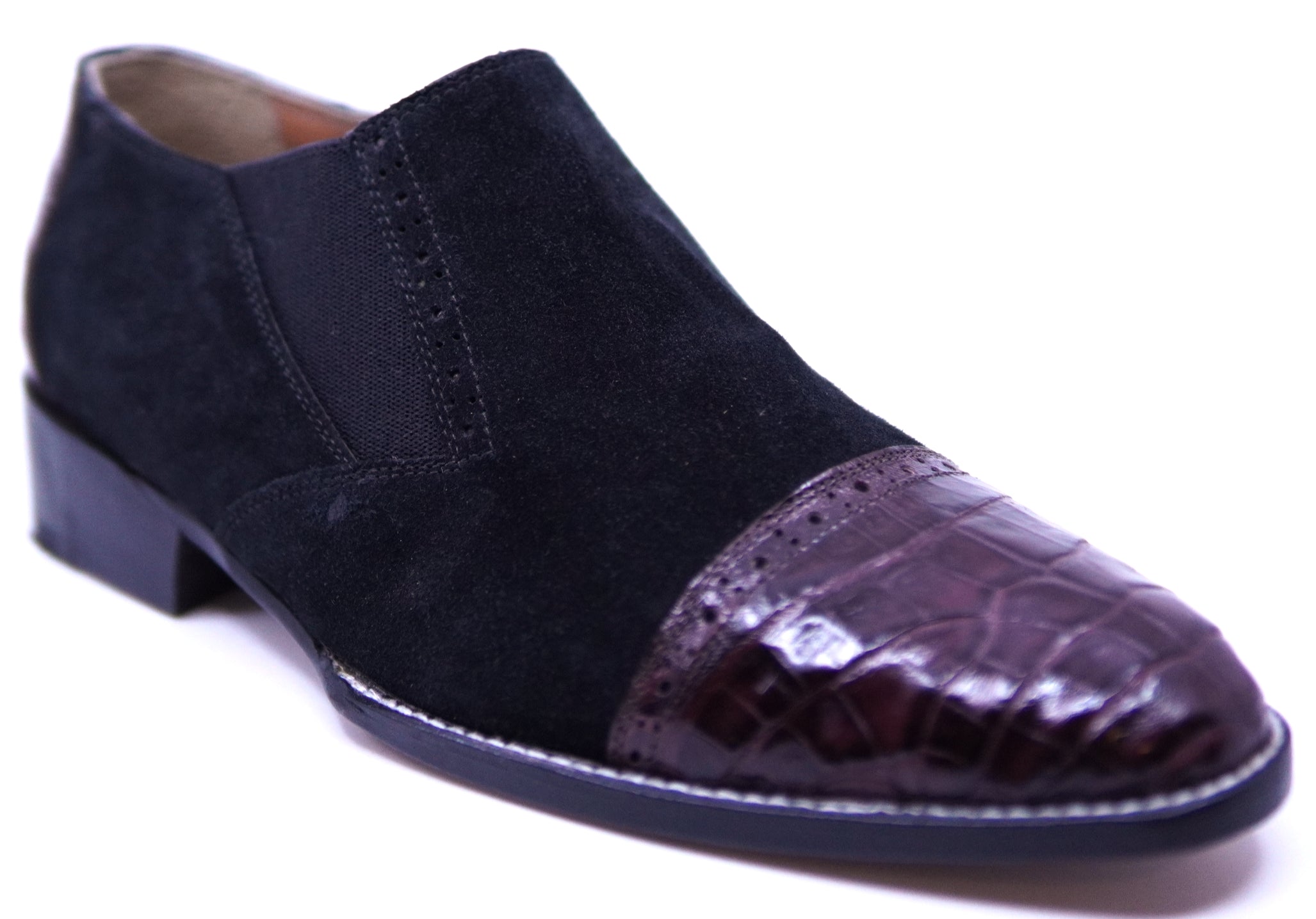 Black Suede & Burgundy Crocodile Cap Toe Loafer image 2