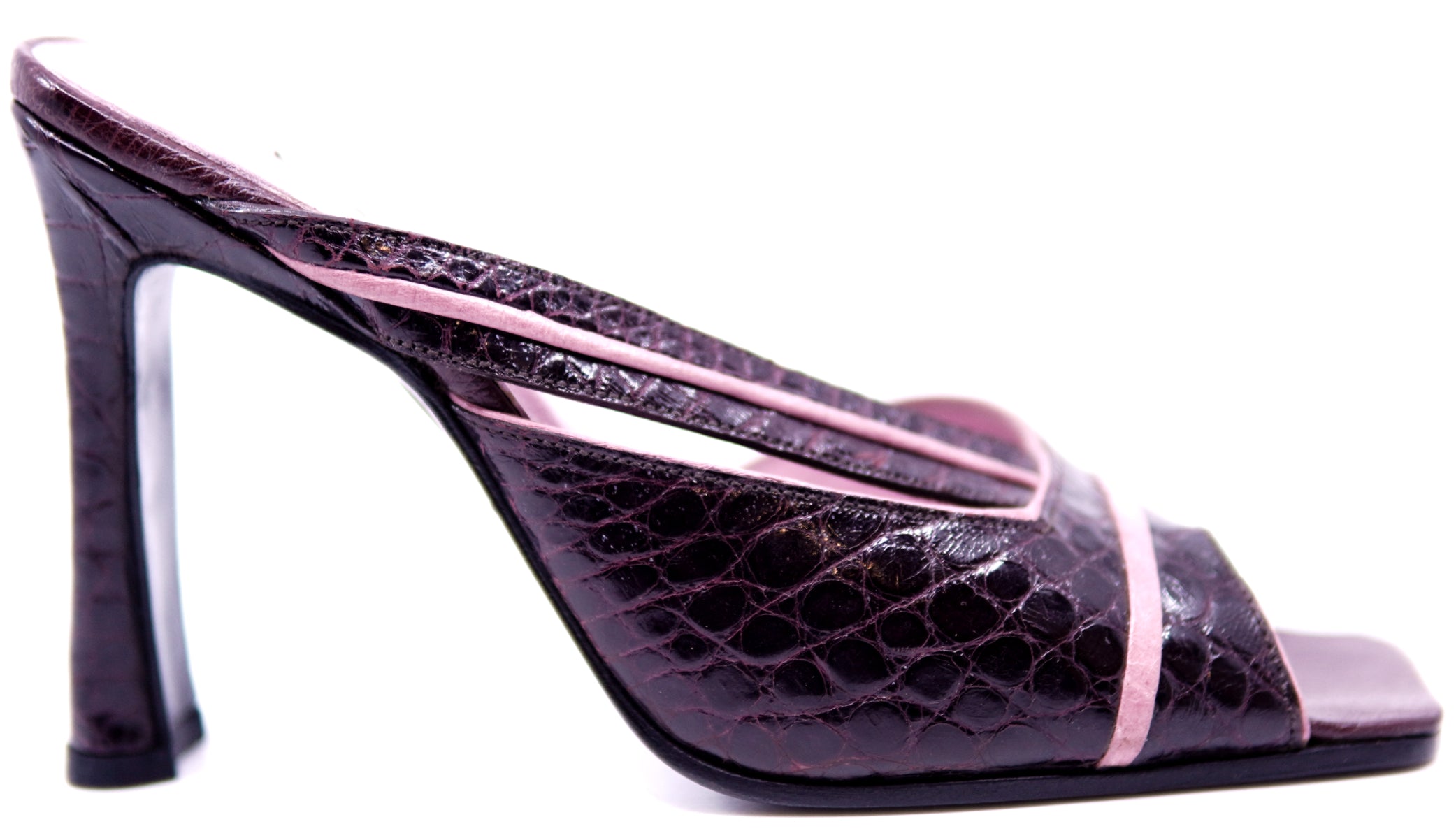 Burgundy Crocodile & Pink Leather Heel image 0