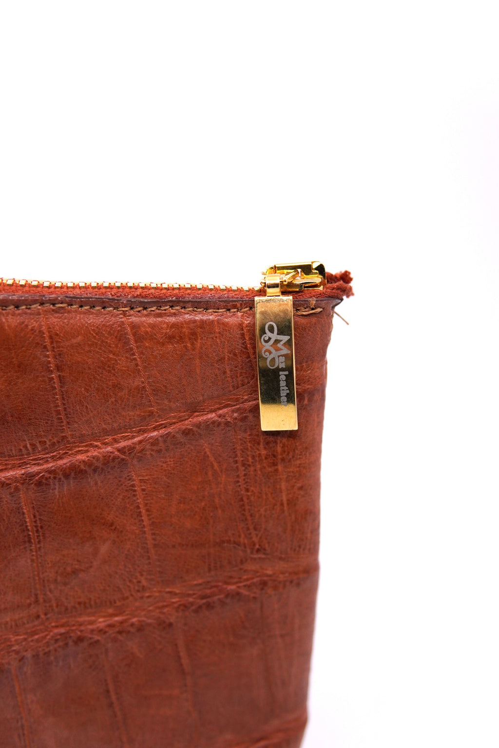 Genuine Cognac Alligator Zipper Pouch image 5