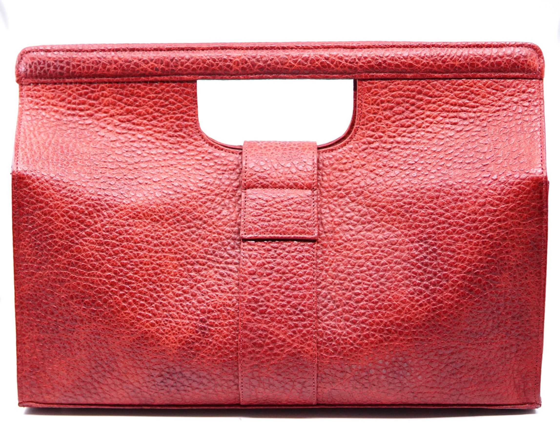 Red Textured Leather Large Bag image 1