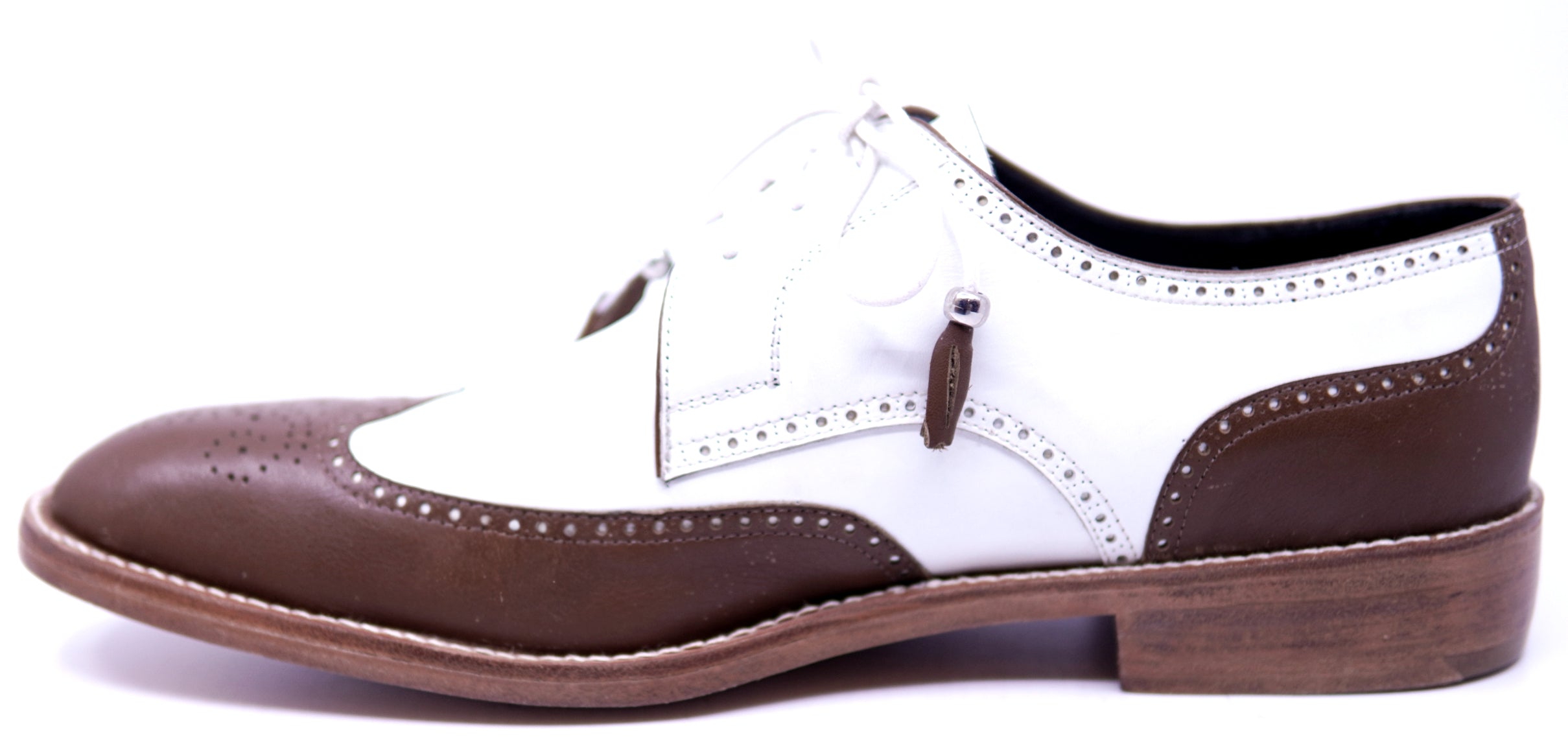 Genuine White & Brown Leather Wingtip Dress Shoe image 1