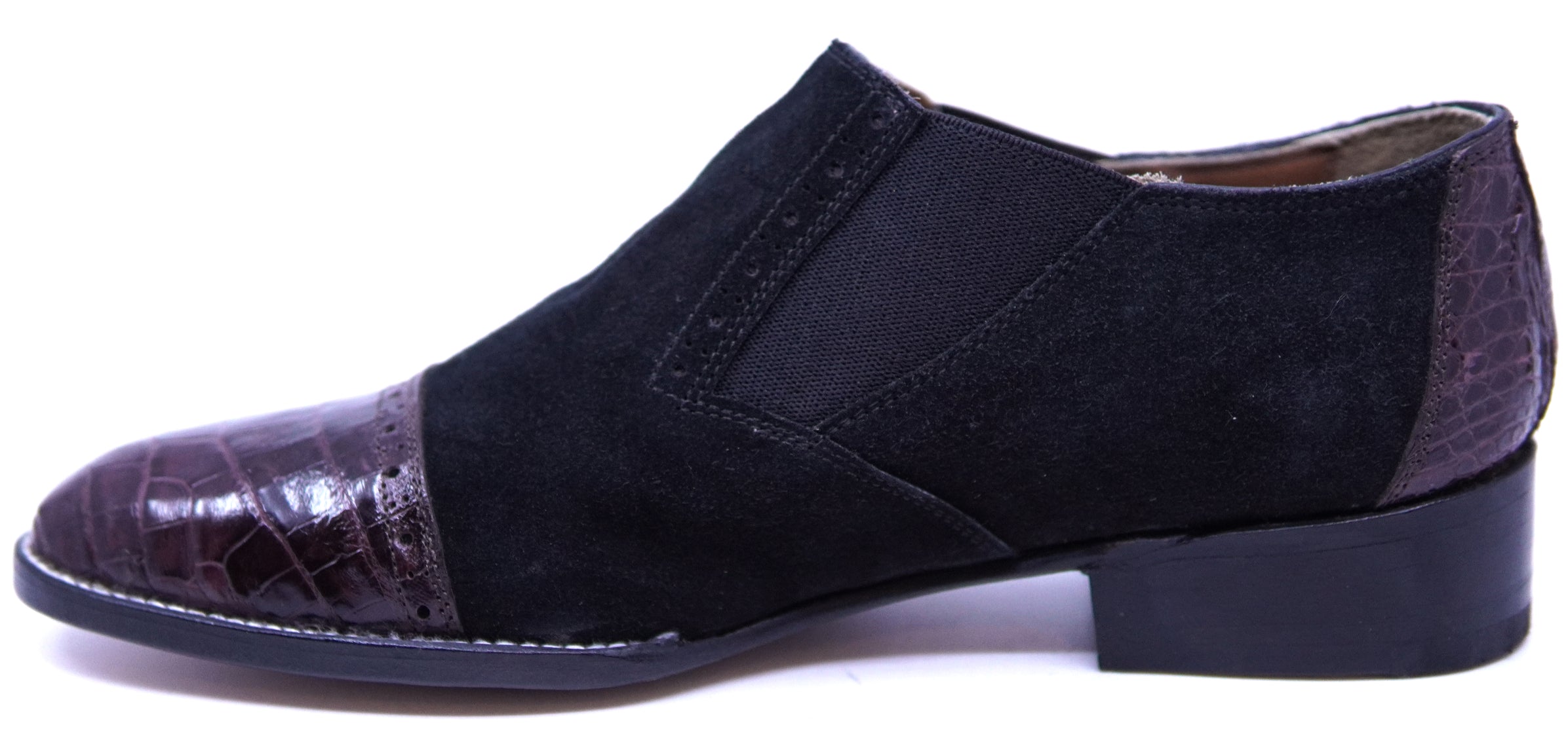 Black Suede & Burgundy Crocodile Cap Toe Loafer image 1