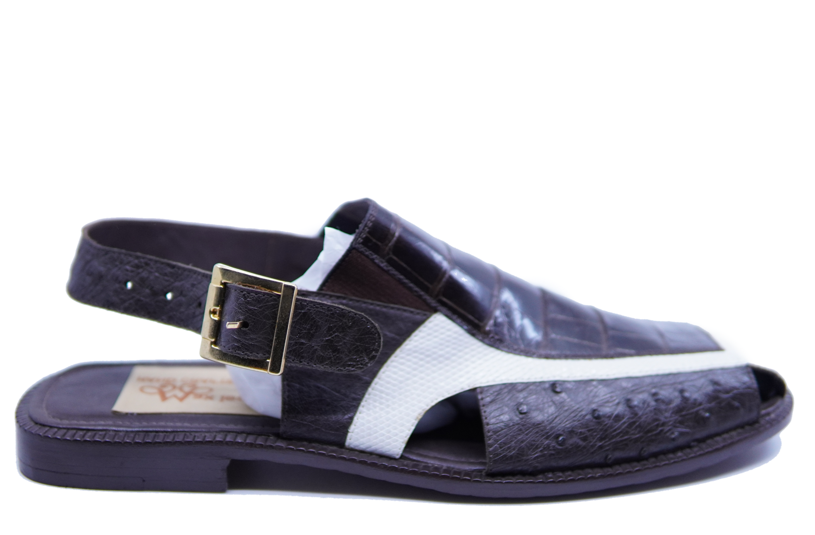 Brown & White Alligator Sandals US 14 image 0