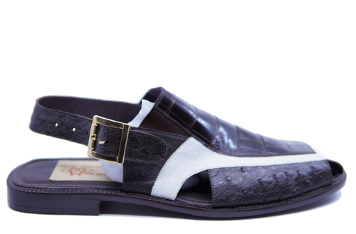 Brown & White Alligator Sandals US 14 image 0