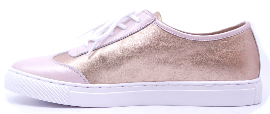 Genuine Leather Light Pink & Gold Sneakers image 1