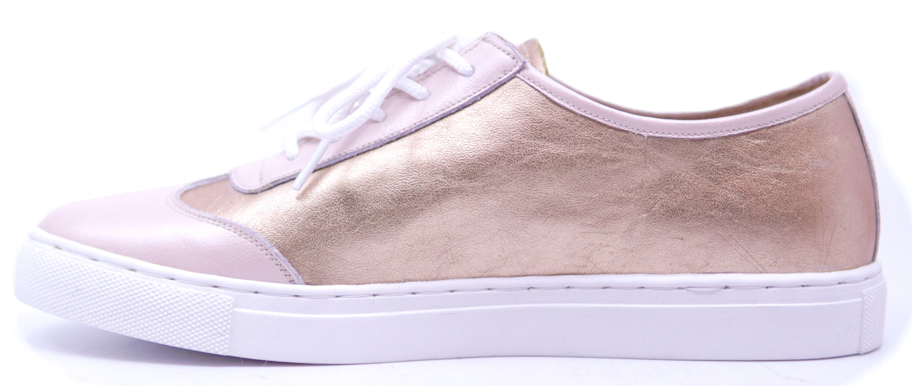 Genuine Leather Light Pink & Gold Sneakers image 1