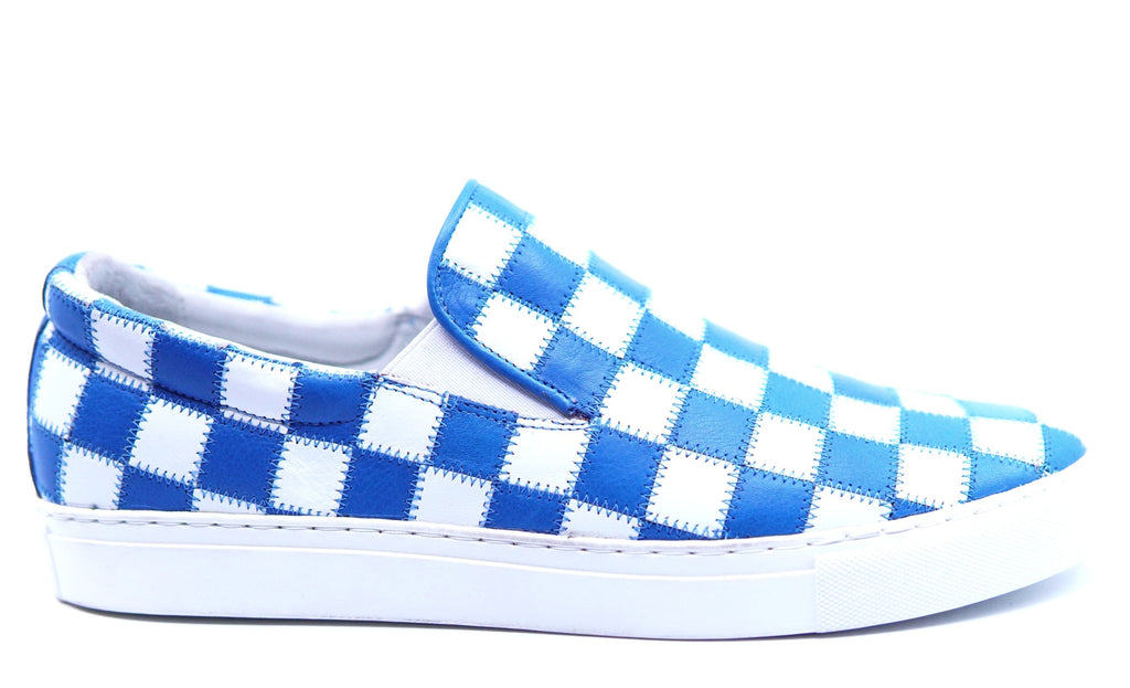 Tiled Leather Blue and White Slip On Sneaker US 11 image 0