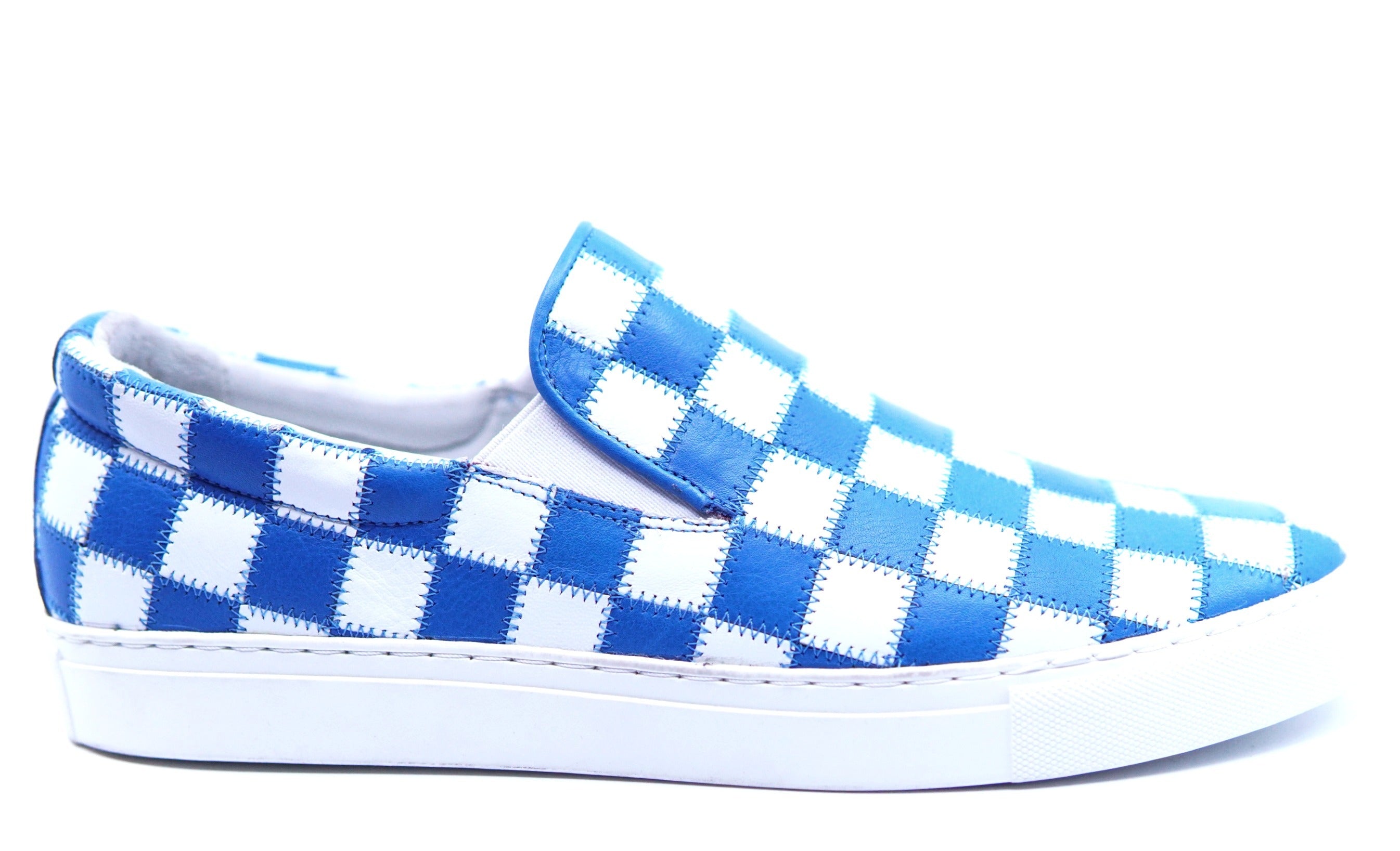 Tiled Leather Blue and White Slip On Sneaker US 11 image 0