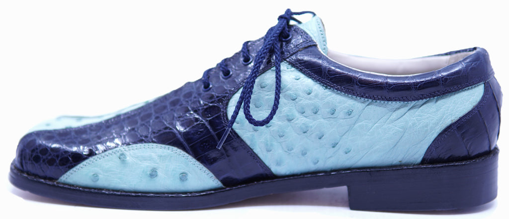 Genuine Navy Blue Alligator & Baby Blue Ostrich Dress Shoe image 1