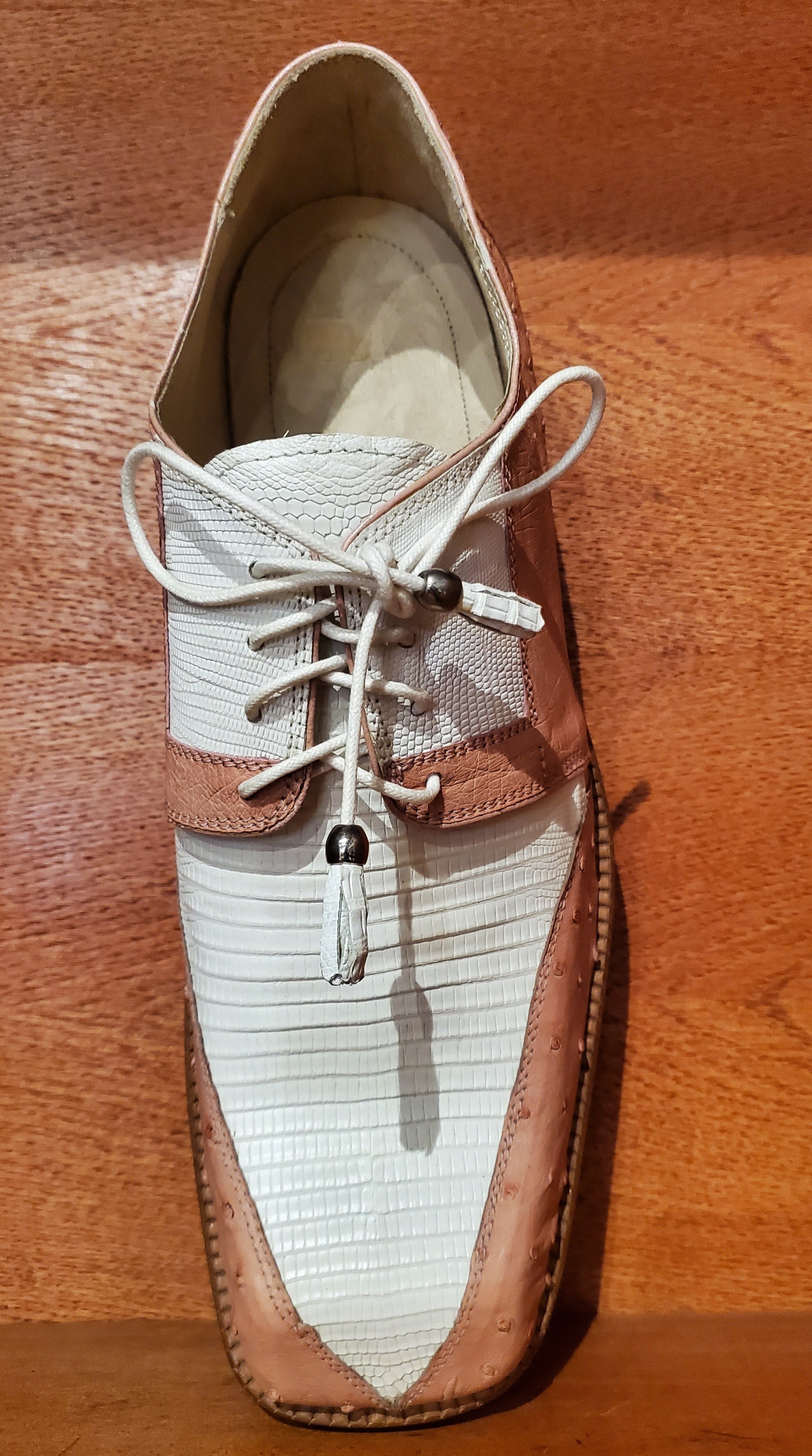Pink Ostrich & White Lizard Dress Shoe US Men's 10.5 image 2