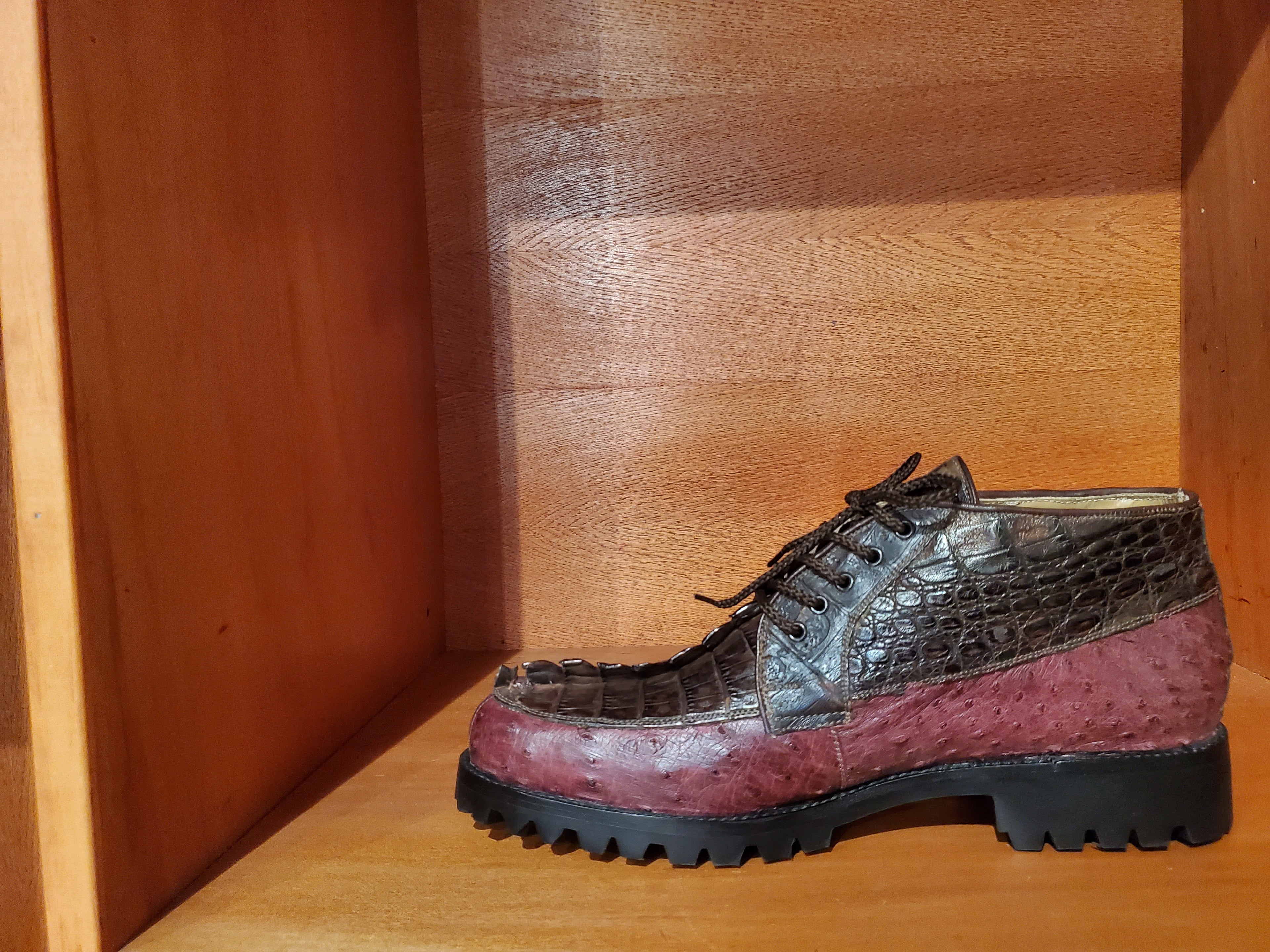 Brown Caiman Tail & Burgundy Ostrich 8D US Men's 10.5 image 1