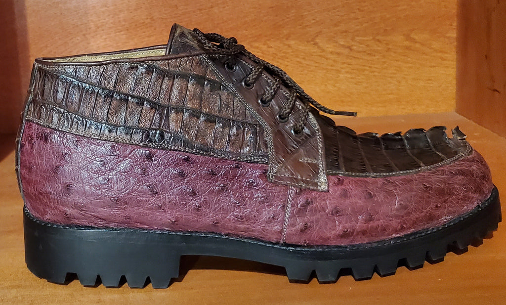 Brown Caiman Tail & Burgundy Ostrich 8D US Men's 10.5 image 0