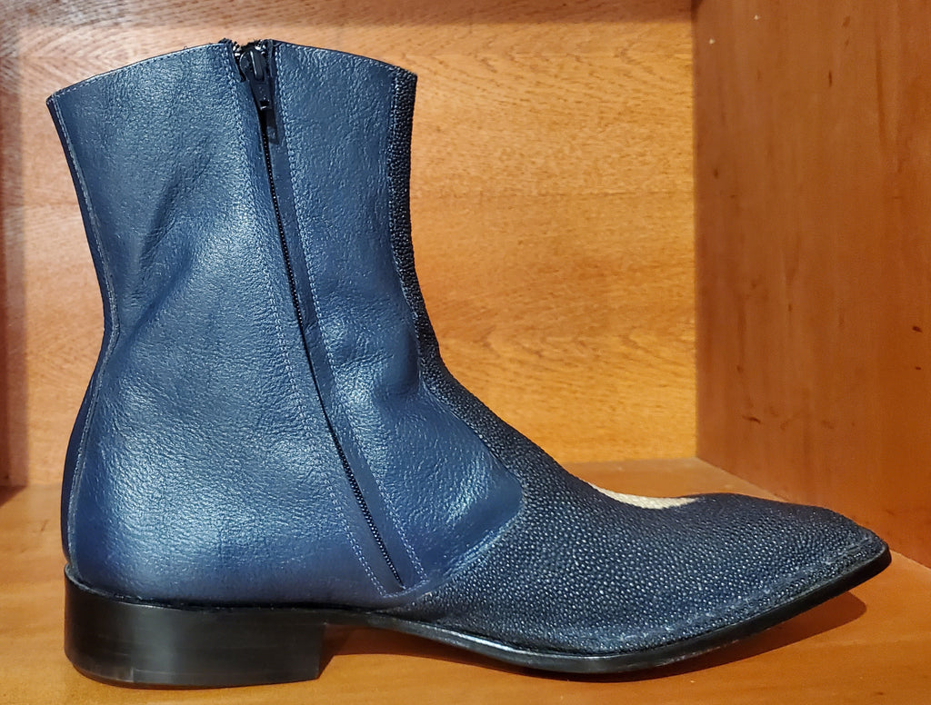 Navy Blue Stingray and Leather Boot US Men's 10.5 image 1