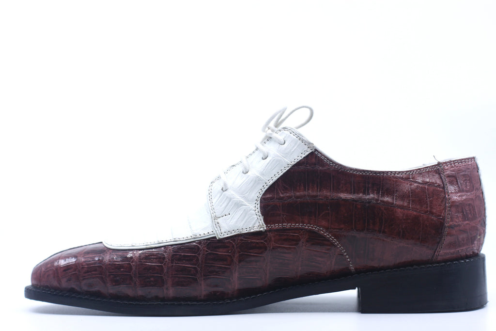 Burgundy and White Full Croc Dress Shoe US 9.5 image 2