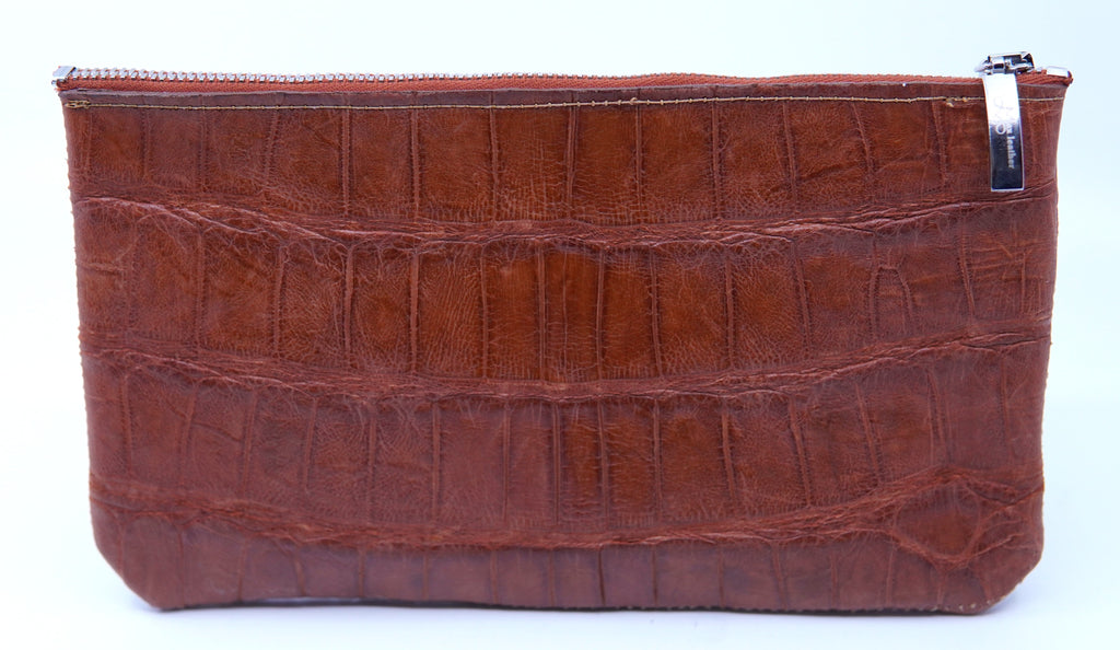 Genuine Cognac Alligator Zipper Pouch image 1