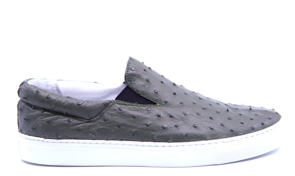 Olive Ostrich Slip On Sneakers US 9 image 0